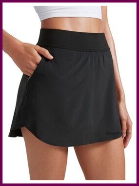 High Waisted Dolphin Hem Golf Skirt with Built-in Shorts & Pockets